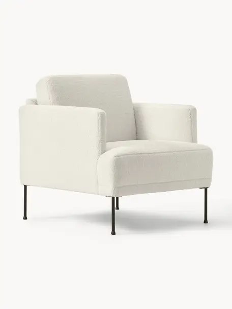 Teddy fauteuil Fluente, Bekleding: 100% polyester (teddyvach, Frame: massief grenenhout, FSC-g, Poten: gepoedercoat metaal, Teddy gebroken wit, B 74 x D 85 cm