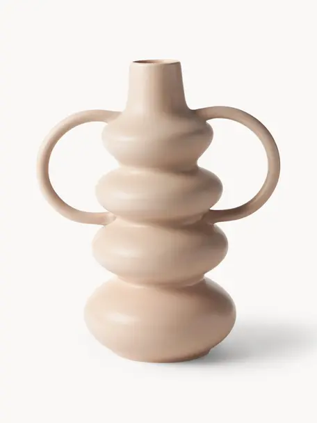 Vase design de forme organique Luvi, haut. 35 cm, Grès cérame, Beige, Ø 6 x haut. 35 cm