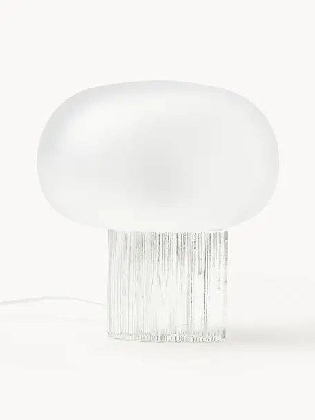 Stolová lampa zo skla Makoto, Biela, polopriehľadná, Ø 28 x V 30 cm