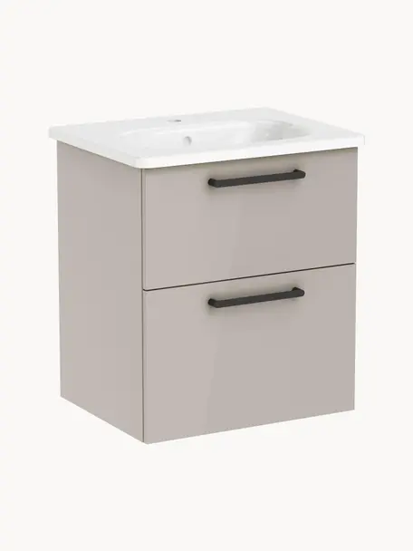 Lavabo con mobiletto con finitura lucida Orna, Maniglie: metallo rivestito, Greige, Larg. 60 x Alt. 67 cm