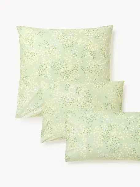 Taie d'oreiller en percale de coton Kiki, Vert clair, vert, jaune, larg. 50 x long. 70 cm