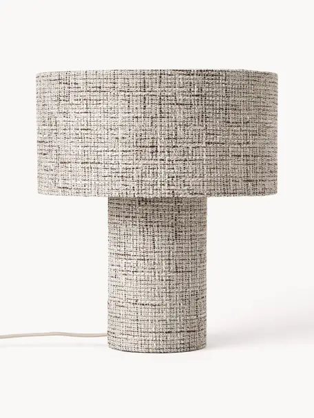 Lampa stołowa z lnu Ron, Tweed w odcieniu złamanej bieli, brązowy, Ø 30 x W 35 cm