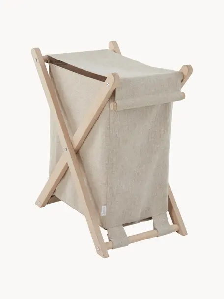 Wäschekorb Vik mit Eichenholz-Gestell, B 35 cm, Beutel: 97 % Polyester, 3 % Nylon, Gestell: Eichenholz, Beige, Helles Holz, B 35 x H 50 cm