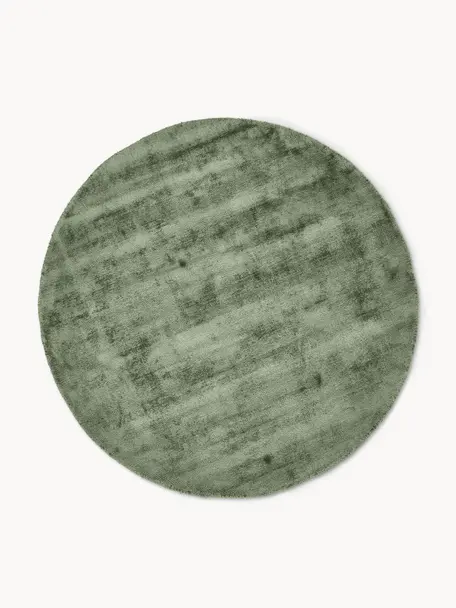 Runder Viskoseteppich Jane, handgewebt, Flor: 100 % Viskose, Dunkelgrün, Ø 150 cm (Größe M)