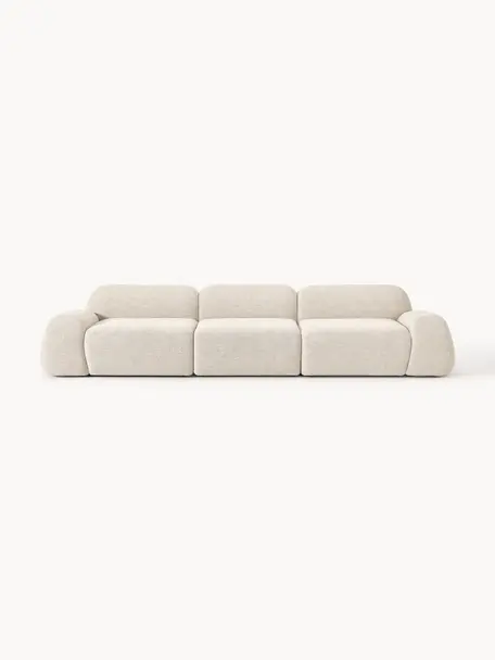 Modulares Sofa Wolke (4-Sitzer) aus Bouclé, Bezug: Bouclé (96 % Polyester, 4, Füße: Kunststoff Dieses Produkt, Bouclé Hellbeige, B 343 x T 118 cm