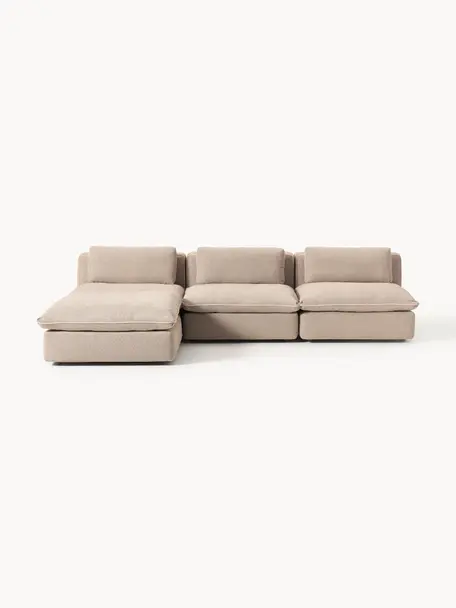 Modulares Ecksofa Felix mit Hocker, Bezug: 100 % Polyester Der strap, Gestell: Massives Kiefern- und Fic, Füße: Kunststoff Dieses Produkt, Webstoff Beige, B 300 x T 210 cm