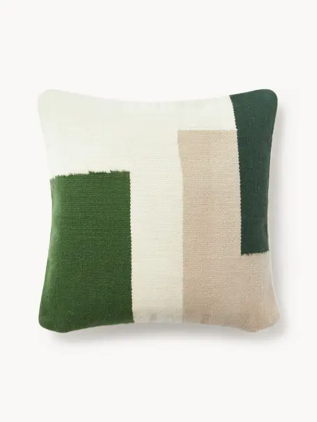 Kissenhülle Aylin mit abstrakter Verzierung, 85 % Wolle, 15 % Baumwolle, Grüntöne, B 50 x L 50 cm