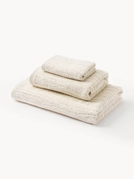 Lot de serviettes de bain en coton Audrina, tailles variées, Beige clair, 3 éléments (1 serviette invité, 1 serviette de toilette et 1 drap de bain)