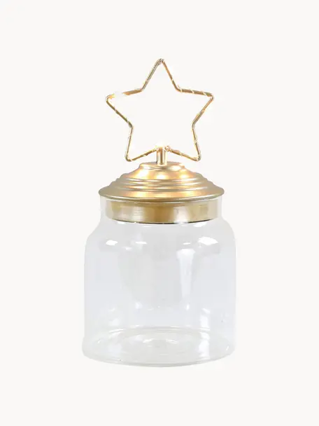Boîte de rangement Noël LED Star, Plateau : verre Structure : couleur dorée, brillant, Ø 11 x haut. 15 cm
