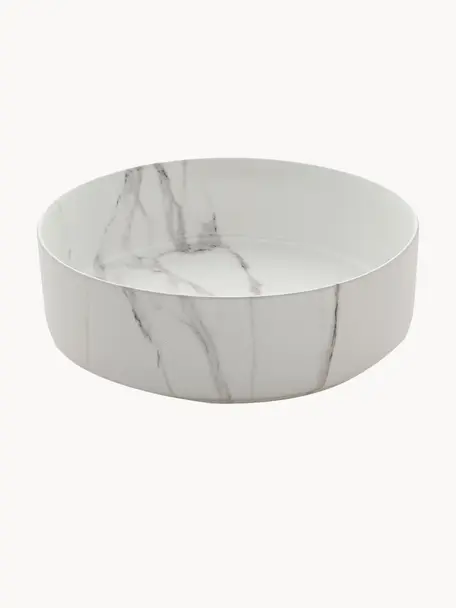 Lavabo de cerámica Klimt, Ø 36 cm, Cerámica con aspecto de mármol, Blanco, Ø 36 x Al 12 cm