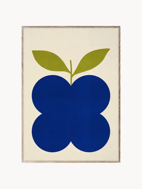 Poster Indigo Fruit, 210 g mat Hahnemühle papier, digitale print met 10 UV-bestendige kleuren, Koningsblauw, lichtbeige, B 30 x H 40 cm