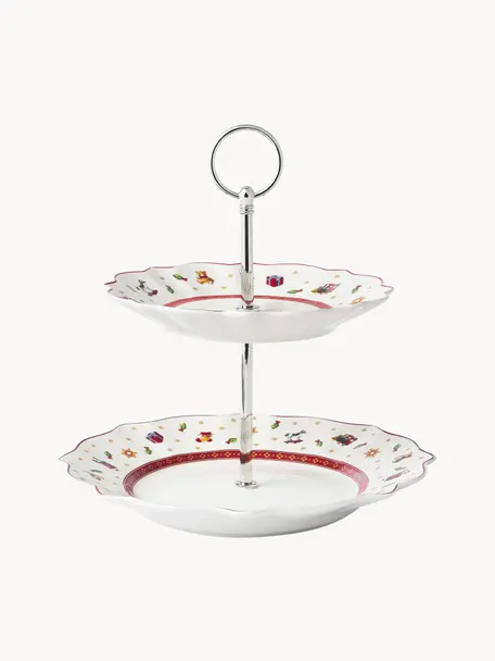 Porzellan-Etagere Toy's Delight, Ablagefläche: Premium Porzellan, Stange: Metall, beschichtet, Weiss, Grün, Rot, Ø 26 x H 24 cm