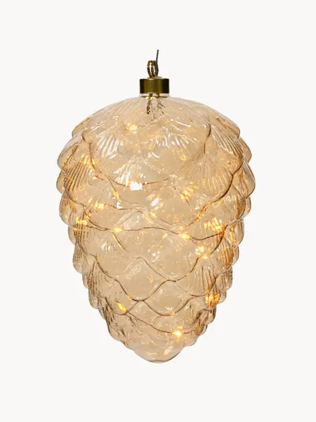 LED kerstboomdecoratie Cristal in de vorm van dennenappels, Glas, Amberkleurig, transparant, Ø 15 x H 21 cm