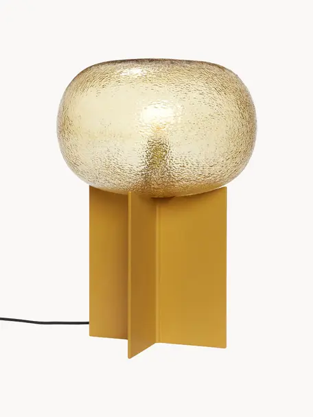 Design Tischlampe Podium aus Glas, Lampenschirm: Glas, Gestell: Metall, beschichtet, Goldfarben, Senfgelb, Ø 25 x H 36 cm