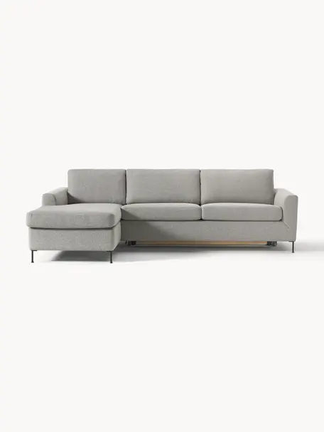 Sofa rozkładana Cucita (3-osobowa), Tapicerka: tkanina (100% poliester) , Stelaż: lite drewno sosnowe, Nogi: metal lakierowany Ten pro, Szara tkanina, S 274 x G 164 cm, lewostronna