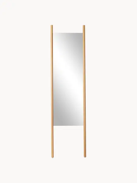 Eckiger Anlehnspiegel Elin mit Eichenholz-Streben, Rahmen: Eichenholz, Rückseite: Mitteldichte Holzfaserpla, Spiegelfläche: Spiegelglas, Helles Holz, B 45 cm, H 170 cm