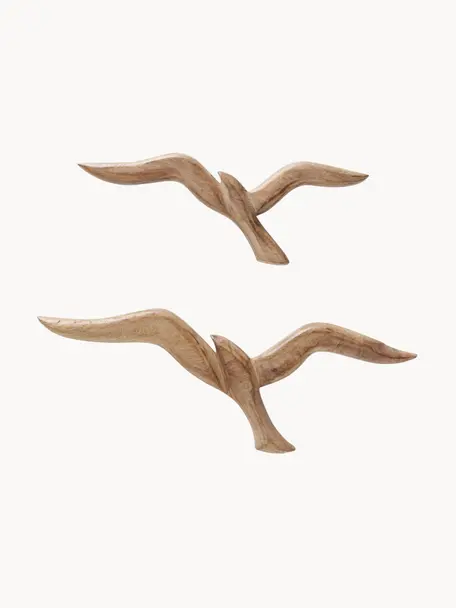 Mangoholz-Wandobjekte Seagull in Vögelform, 2er-Set, Mangoholz, Helles Holz, Set mit verschiedenen Größen