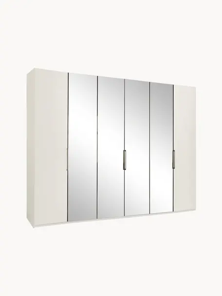 Drehtürenschrank Monaco mit Spiegeltür, 6-türig, Korpus: Holzwerkstoff, foliert, Griffe: Metall, beschichtet, Weiß, mit Spiegeltüren, B 300 x H 216 cm