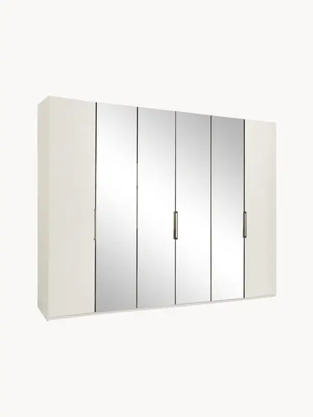 Drehtürenschrank Monaco mit Spiegeltür, 6-türig, Korpus: Holzwerkstoff, foliert, Griffe: Metall, beschichtet, Weiss, mit Spiegeltüren, B 300 x H 216 cm