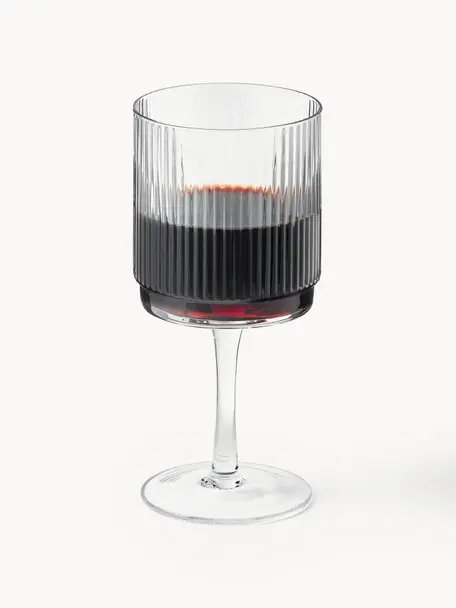 Verres à vin en verre strié Minna, 4 pièces, Verre, soufflé bouche, Transparent, Ø 8 x haut. 17 cm, 300 ml