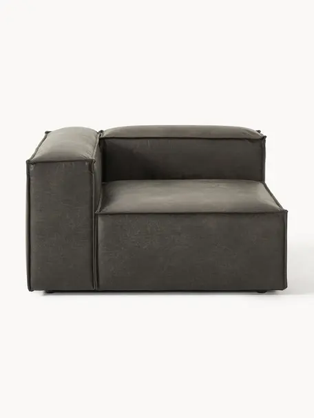 Hoekmodule Lennon van gerecycled leer, Bekleding: gerecycled leer (70% leer, Frame: massief hout, multiplex, Poten: kunststof Dit product is , Leer taupe, B 119 x D 119 cm, hoekdeel links