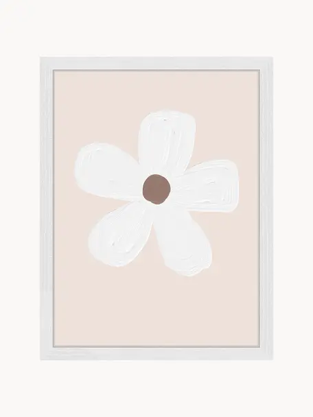 Digitálna tlač s rámom White Flower, Biela, sivobéžová, svetloružová, Š 33 x V 43 cm