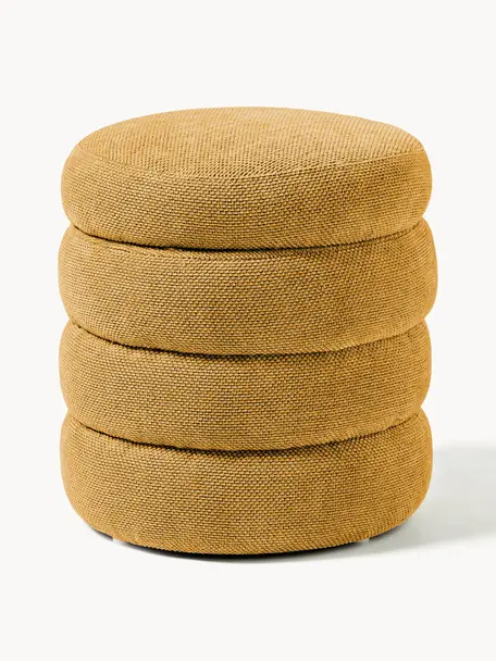 Pouf avec rangement Alto, Tissu ocre, Ø 44 x haut. 48 cm