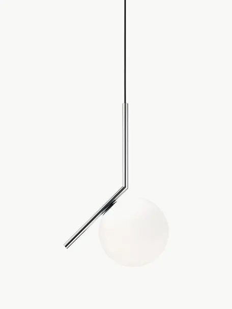 Lámpara de techo pequeña soplada artesanalmente IC Lights, 47 cm, Pantalla: vidrio, Estructura: acero recubierto, Plateado, blanco, An 24 x Al 47 cm