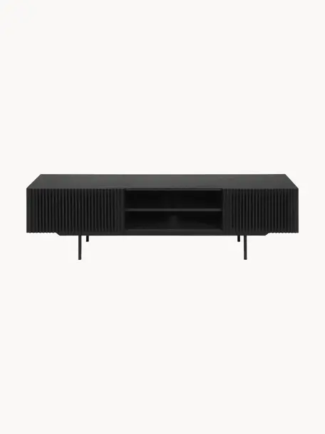 TV-Konsole Mojo mit geriffelter Front, Korpus: Mitteldichte Holzfaserpla, Füße: Metall, pulverbeschichtet, Schwarz, B 180 x H 50 cm