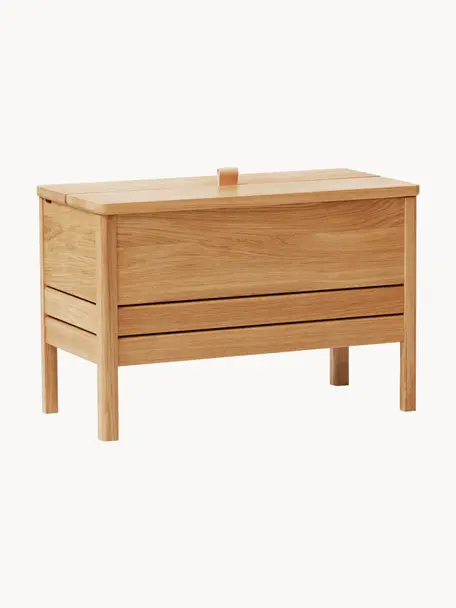 Banco de madera de roble con espacio de almacenaje A Line, Estructura: madera de roble, Asa: cuero Este producto está , Madera de roble, An 68 x F 35 cm