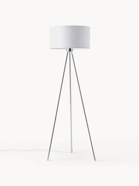 Lampadaire trépied scandi Cella, Blanc, gris chrome, haut. 147 cm