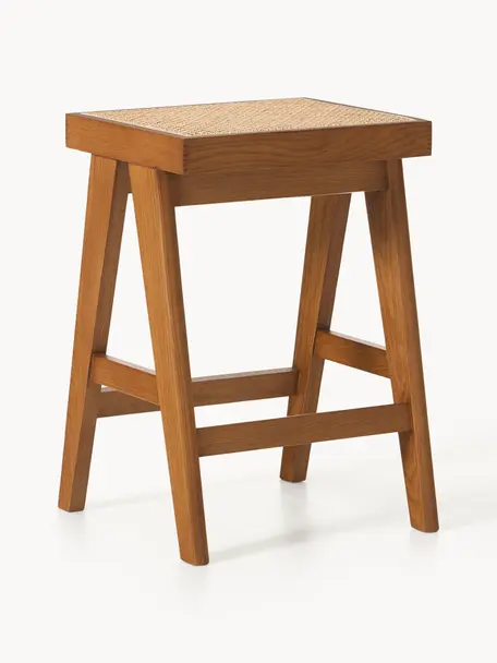 Tabouret de bar en cannage Sissi, Chêne foncé, cannage beige clair, larg. 46 x haut. 65 cm