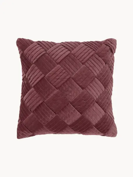 Zamatový poťah na vankúš so štruktúrovaným vzorom Sina, Zamat (100 % bavlna), Vínovočervená, Š 45 x D 45 cm