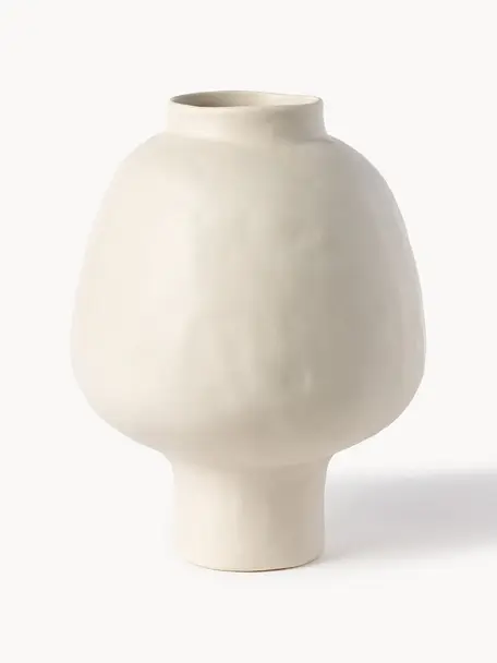 Handgefertigte Design-Vase Saki aus Keramik, H 32 cm, Keramik, Hellbeige, Ø 25 x H 32 cm