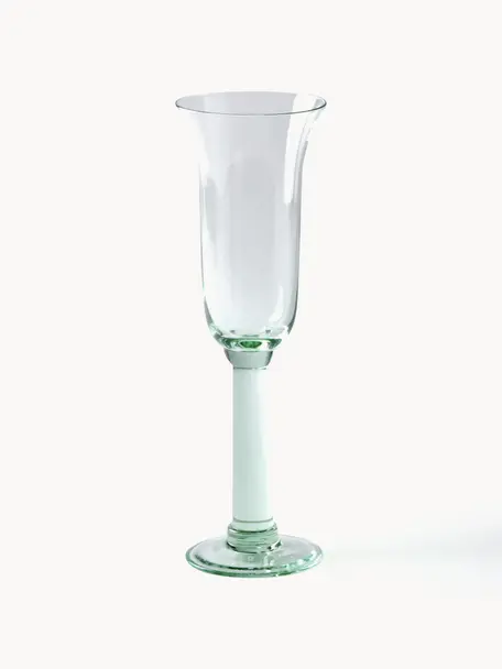 Copas de champán de vidrio soplado Corsica, 6 uds., Vidrio, Verde claro, transparente, Ø 7 x Al 24 cm, 220 ml