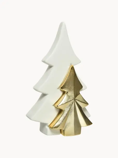 Objet décoratif Noël Golden Tree haut. 22 cm, Porcelaine, Blanc, couleur dorée, larg. 7 x haut. 22 cm