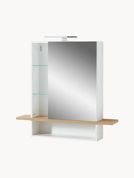 Meuble miroir de salle de bain avec éclairage LED Rodrigo, Blanc, aspect bois de chêne, larg. 90 x haut. 91 cm