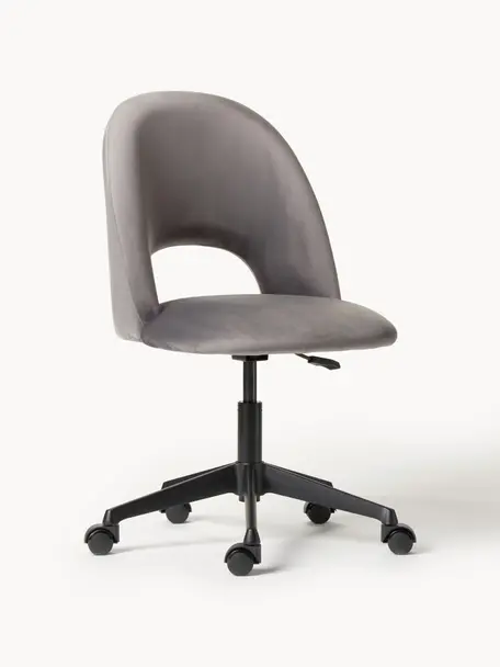Fluwelen bureaustoel Rachel, in hoogte verstelbaar, Bekleding: fluweel (hoogwaardig poly, Poten: metaal, gepoedercoat, Fluweel lichtgrijs, B 65 x D 66 cm