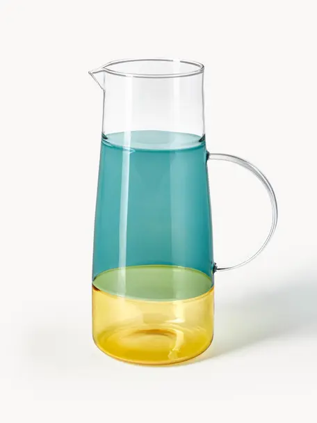 Ručne fúkaný džbán Lemonade, 1.3 L, Sklo, Tmavozelená, žltá, 1,3 l