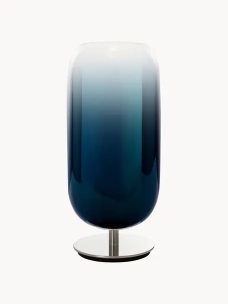 Lampe à poser soufflée bouche Gople, tailles variées, Bleu foncé, argenté, Ø 21 x haut. 49 cm