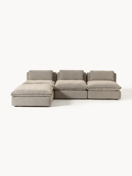 Modulares XL-Ecksofa Felix mit Hocker, Bezug: 100 % Polyester Der strap, Gestell: Massives Kiefern- und Fic, Füße: Kunststoff Dieses Produkt, Webstoff Greige, B 300 x T 250 cm