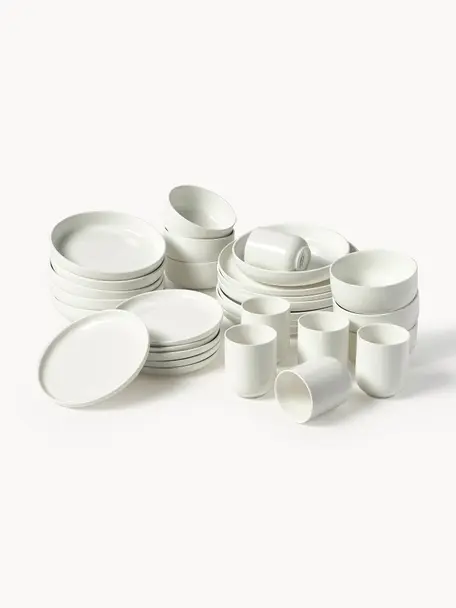 Vajilla de porcelana Nessa, 6 comensales (30 pzas.), Porcelana dura de alta calidad, esmaltada, Blanco Off White brillante, 6 comensales (30 pzas.)