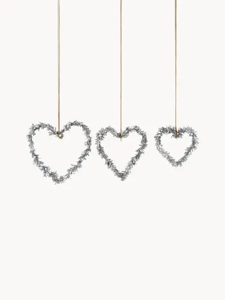 Decoratieve hangersset Lovely, 3-delig, Kunststof, metaal, hout, Zilverkleurig, Set met verschillende formaten