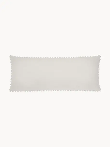 Funda de almohada de percal con pompones Bommy, Gris claro, An 45 x L 110 cm