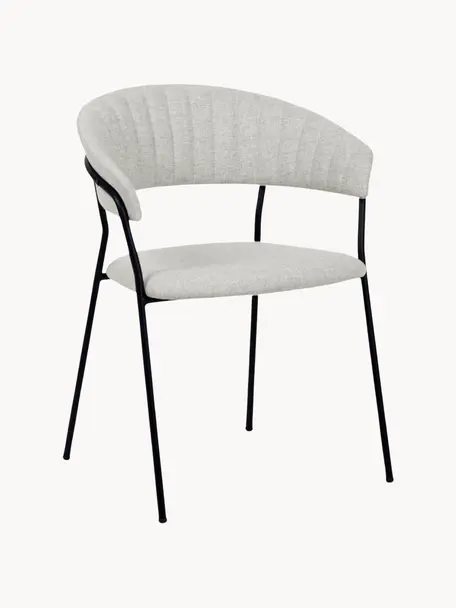 Polsterstühle Belle, 2 Stück, Bezug: 70% Polyester, 30% Acryl , Rückenlehne: Polyurethan, Sitzfläche: Polypropylen, Beine: Stahl, pulverbeschichtet, Webstoff Hellgrau, Schwarz, B 57 x T 54 cm