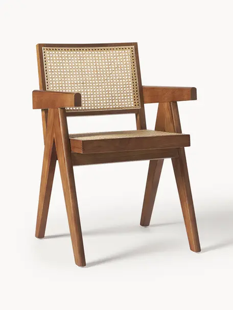 Stolička s opierkami s viedenským výpletom Sissi, Tmavé dubové drevo, svetlobéžová, Š 52 x H 58 cm