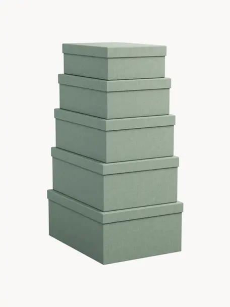 Sada úložných krabic Joel, 5 dílů, Plátno, pevný karton, Šalvějově zelená, Sada s různými velikostmi