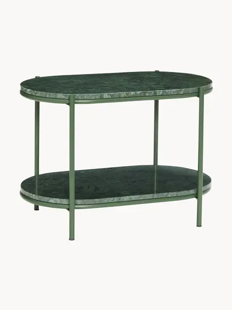 Table d'appoint ovale en marbre Nusa, Vert foncé, marbré, larg. 58 x haut. 40 cm