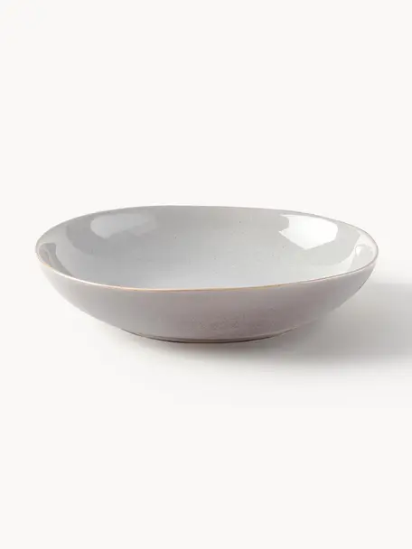 Suppenteller Hali mit reaktiver Glasur, 4 Stück, Steingut, glasiert, Hellgrau mit beigem Rand, Ø 21 x H 5 cm