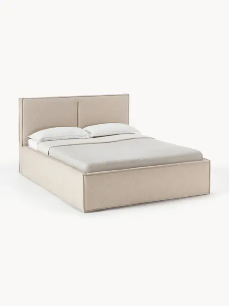 Cama tapizada Dream, con espacio de almacenamiento, Tapizado: poliéster (texturizado) A, Estructura: madera de pino maciza con, Tejido beige, An 200 x L 200 cm